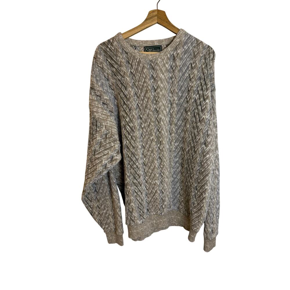 VTG Knit Beige Brown Sweater Sz XXL Croft & Barrow Made in USA Cotton
